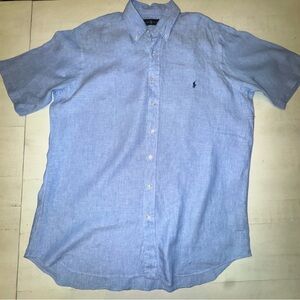 Ralph Lauren Men's Linen Casual Light Blue Button Down Shirt